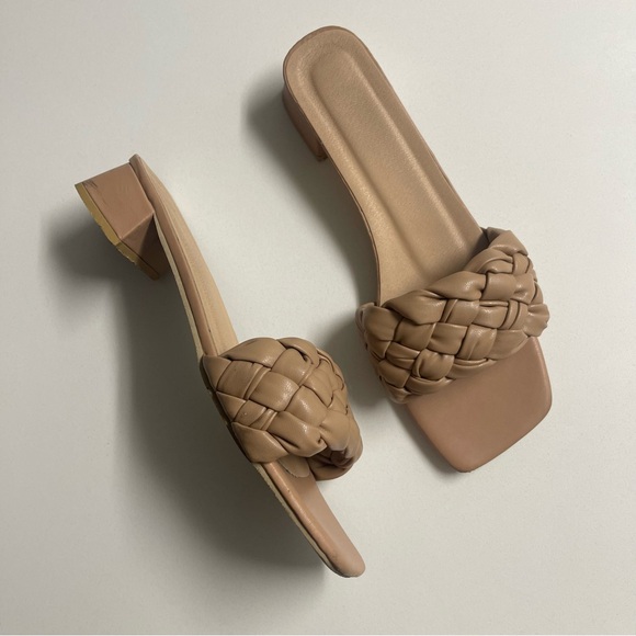 Nude Apricot Braided Design Chunky Mules Open Toe Sandals Women's Size 8.5 - Picture 4 of 8